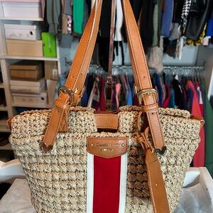 Samantha Thavasa Tan and Red Shoulder Bag with Nautical Charm